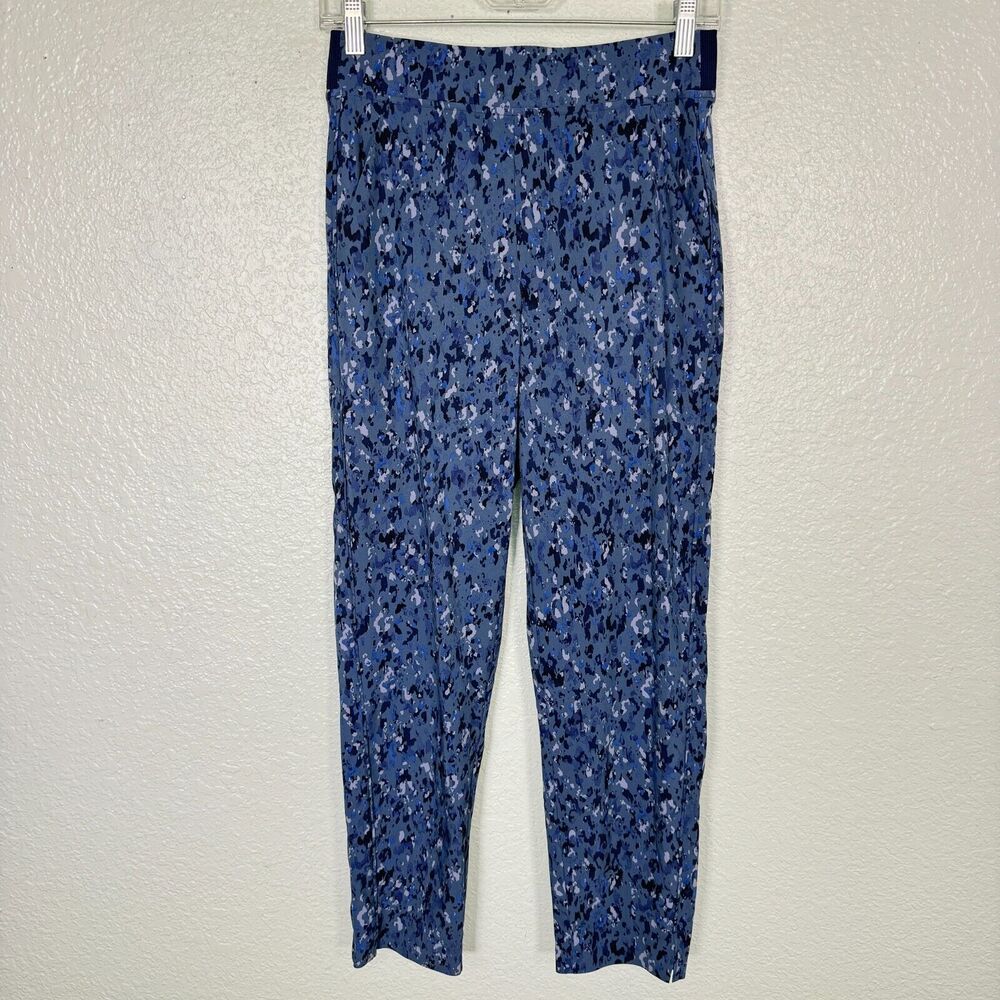 Athleta Pants Women 2 Captivate Brooklyn Ankle Pant Chrome Blue Print Gym Casual